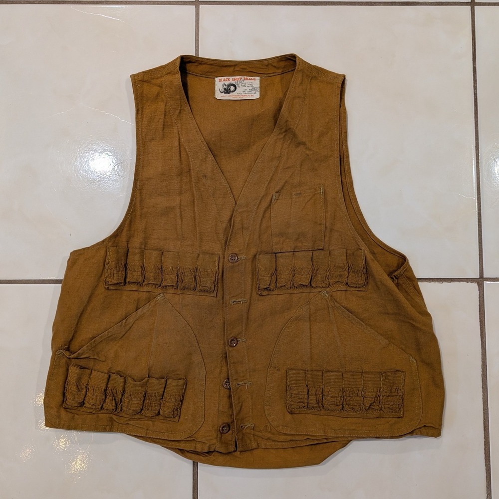 Vintage 1960s Black Sheep Brand Hunting Vest Buddy Schoellkopf Canvas Shooting
